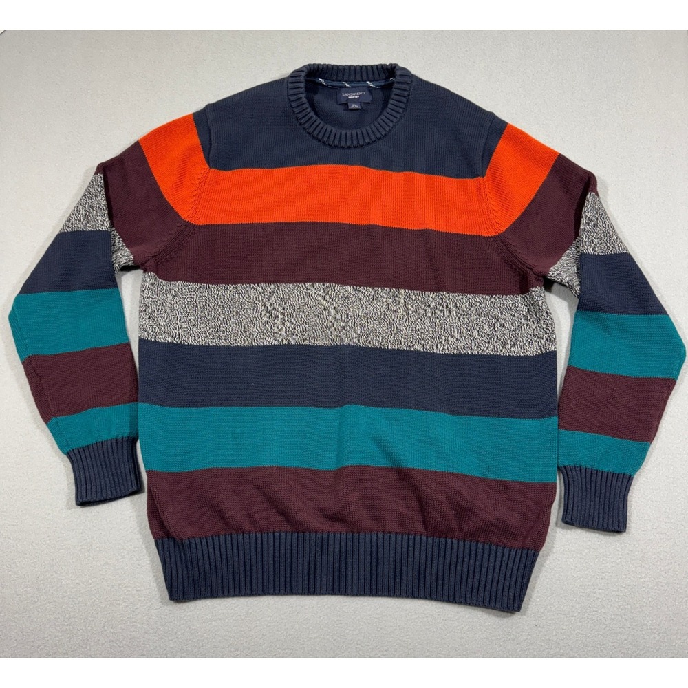 Lands End Drifter Mens XL Colorful Striped Crewneck‎ Sweater Dad Normcore